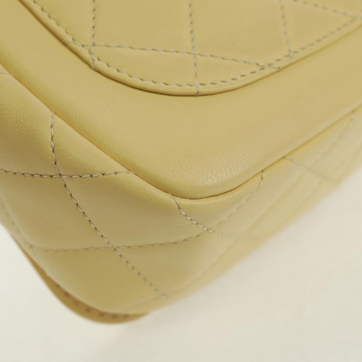 CHANEL Matelasse Chain Shoulder Bag Lamb Skin Yellow Gold CC Auth BA10556SM