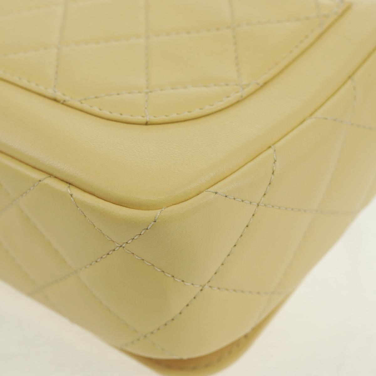 CHANEL Matelasse Chain Shoulder Bag Lamb Skin Yellow Gold CC Auth BA10556SM