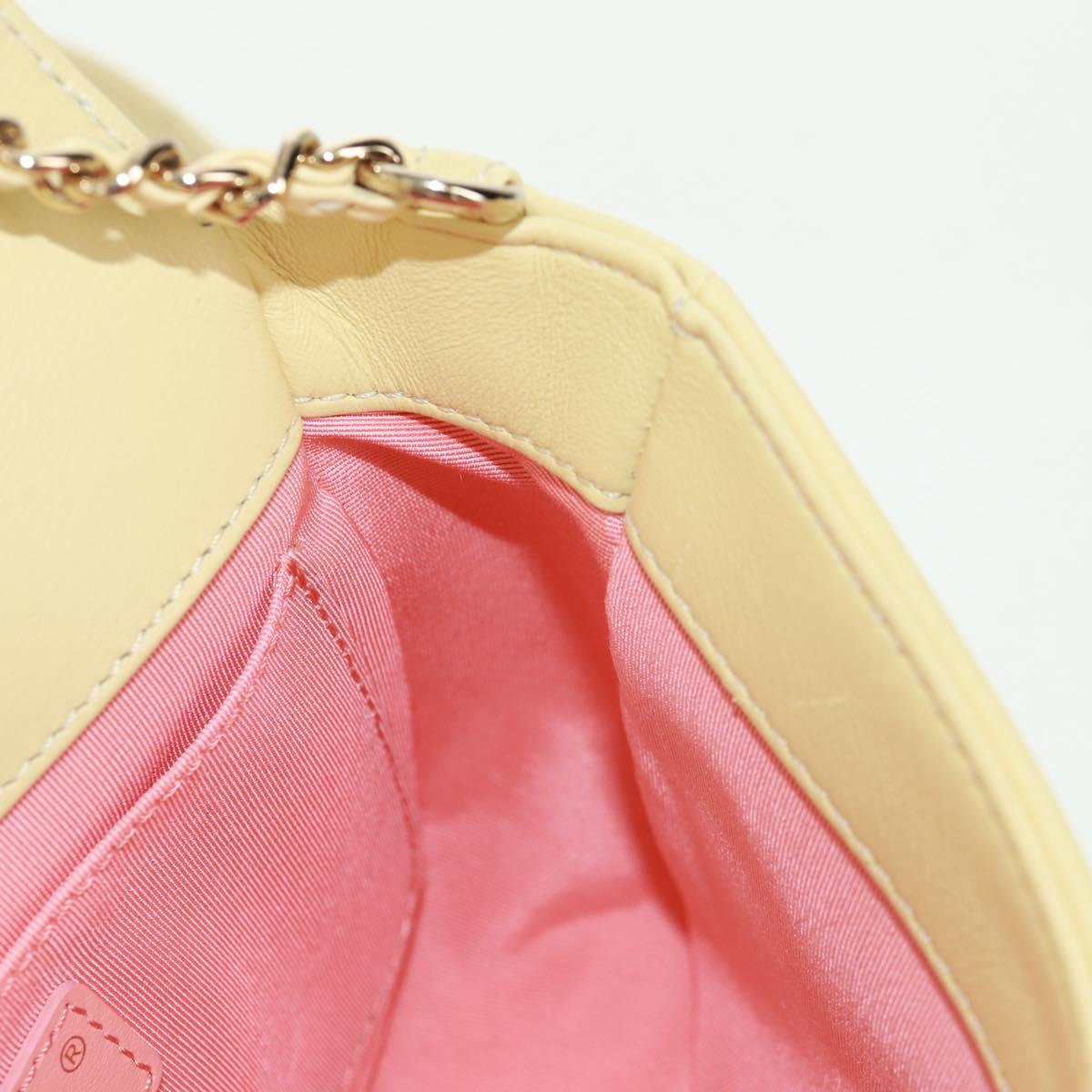 CHANEL Matelasse Chain Shoulder Bag Lamb Skin Yellow Gold CC Auth BA10556SM