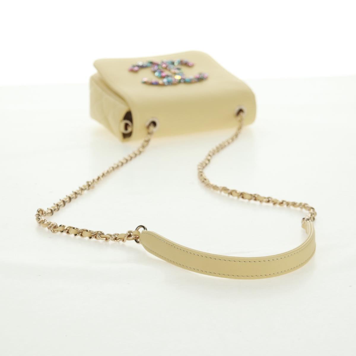CHANEL Matelasse Chain Shoulder Bag Lamb Skin Yellow Gold CC Auth BA10556SM