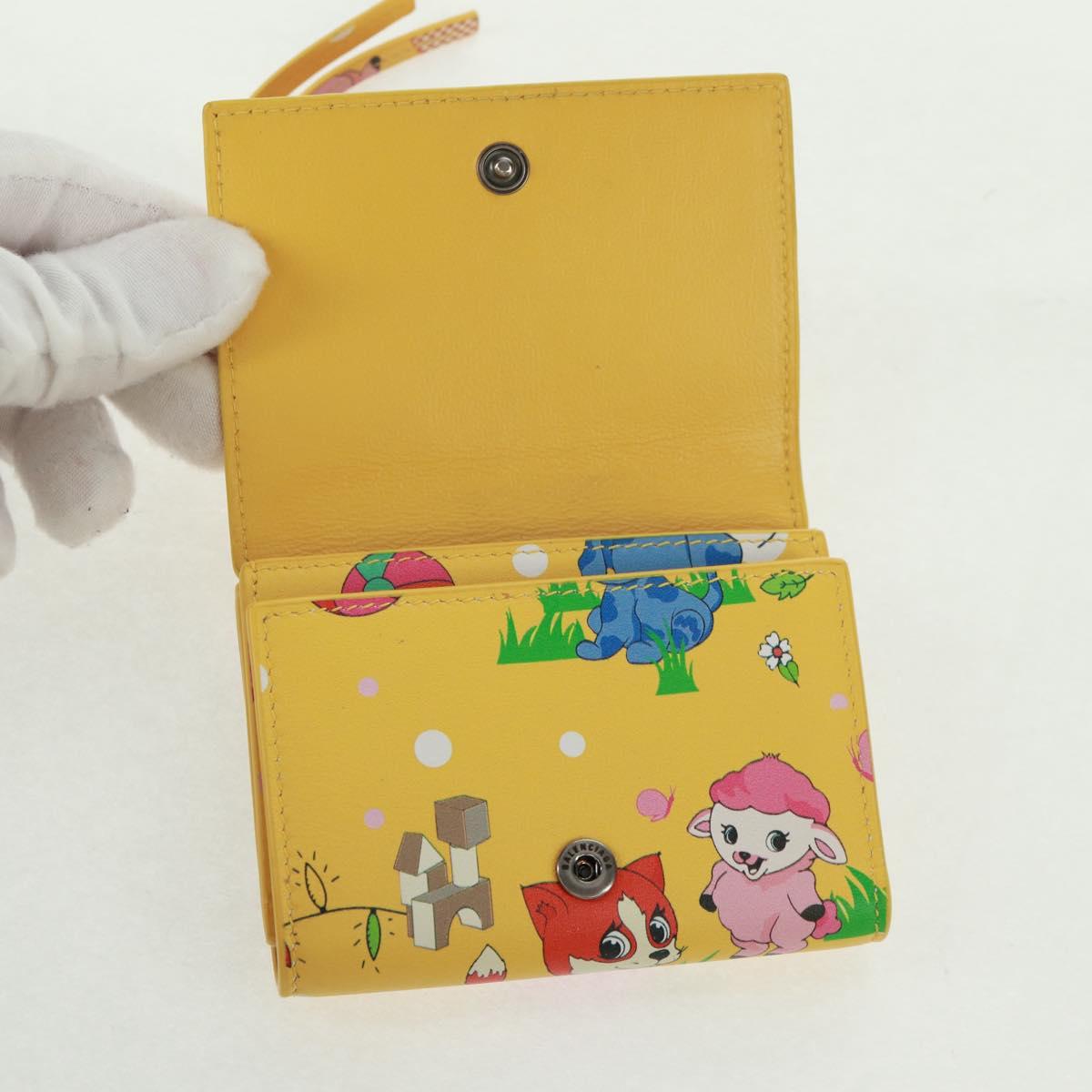 BALENCIAGA Puppy Wallet Leather Yellow Silver Auth BA10560AV