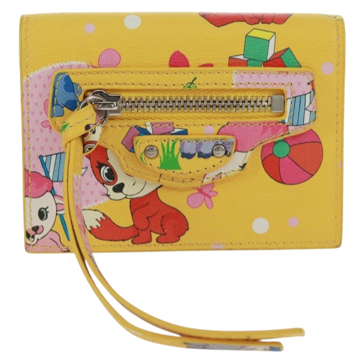 BALENCIAGA Puppy Wallet Leather Yellow Silver Auth BA10560AV
