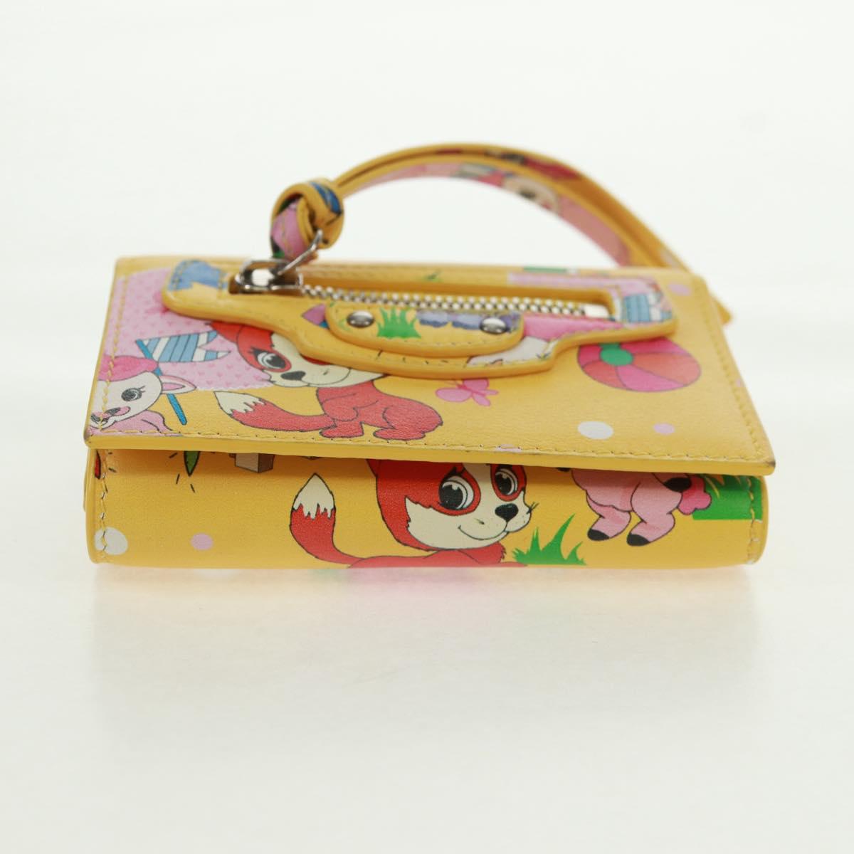 BALENCIAGA Puppy Wallet Leather Yellow Silver Auth BA10560AV