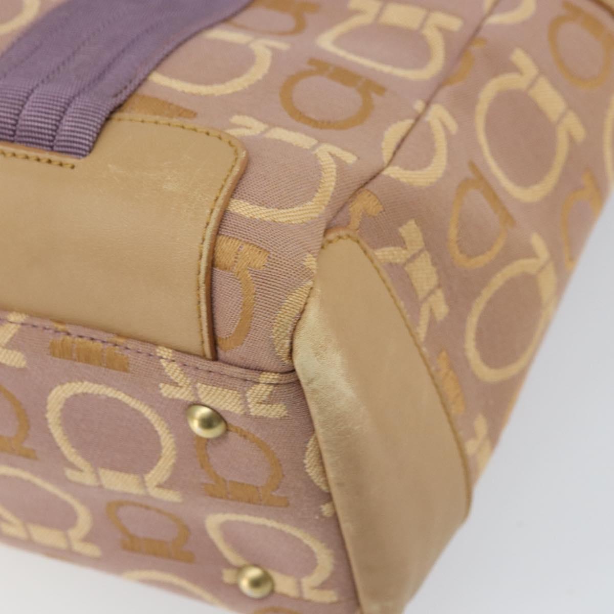 Salvatore Ferragamo Gancini Tote Bag Canvas Purple Gold Auth BA10562