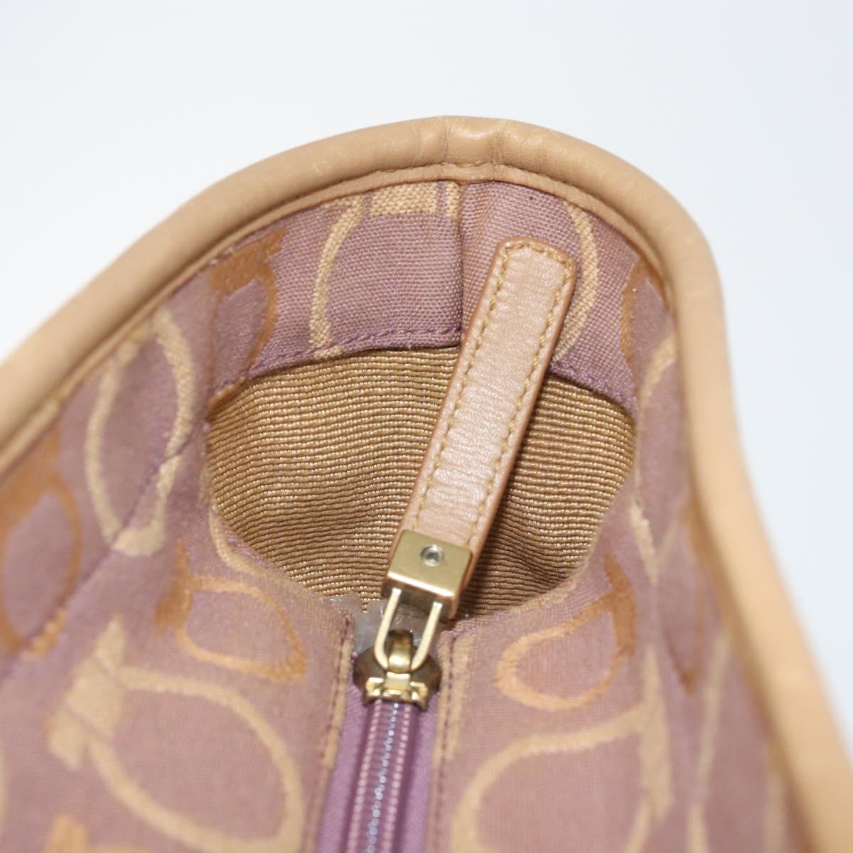 Salvatore Ferragamo Gancini Tote Bag Canvas Purple Gold Auth BA10562