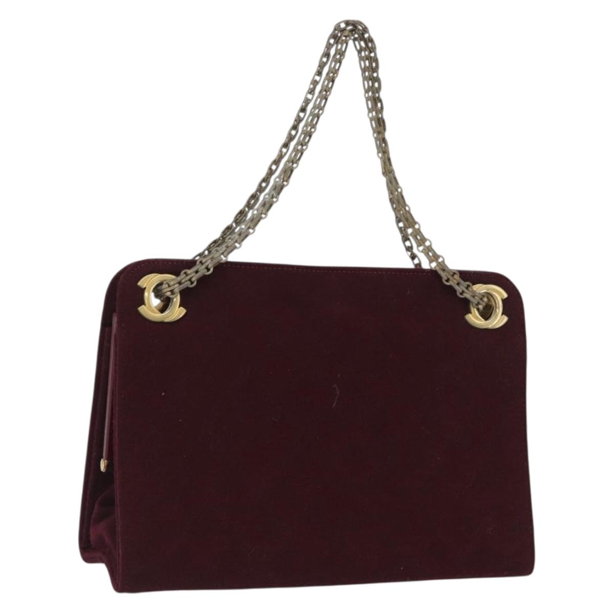 CHANEL Matelasse Chain Hand Bag Cotton Bordeaux Gold CC Auth BA10566