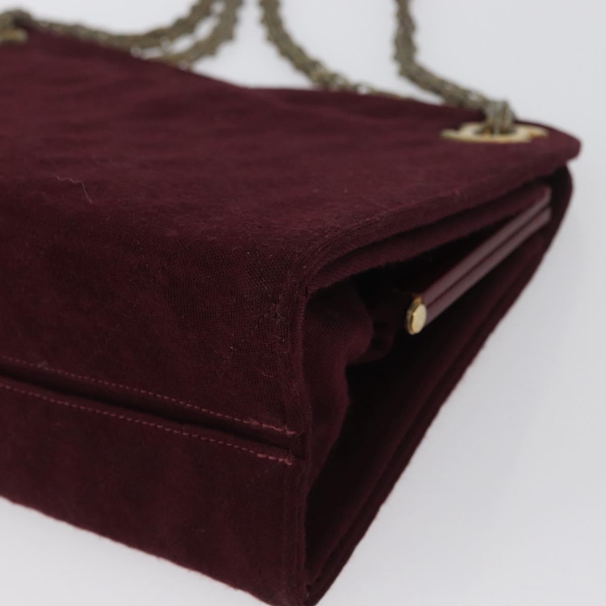 CHANEL Matelasse Chain Hand Bag Cotton Bordeaux Gold CC Auth BA10566