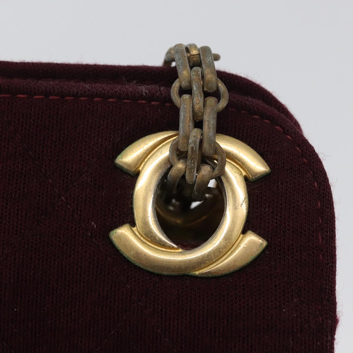 CHANEL Matelasse Chain Hand Bag Cotton Bordeaux Gold CC Auth BA10566
