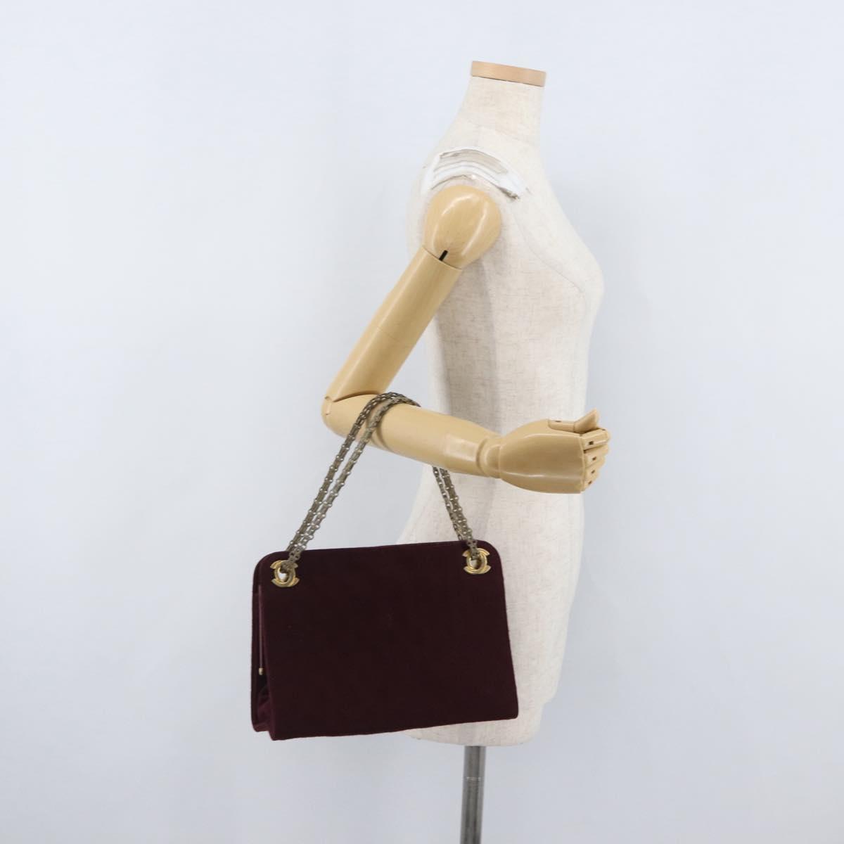 CHANEL Matelasse Chain Hand Bag Cotton Bordeaux Gold CC Auth BA10566