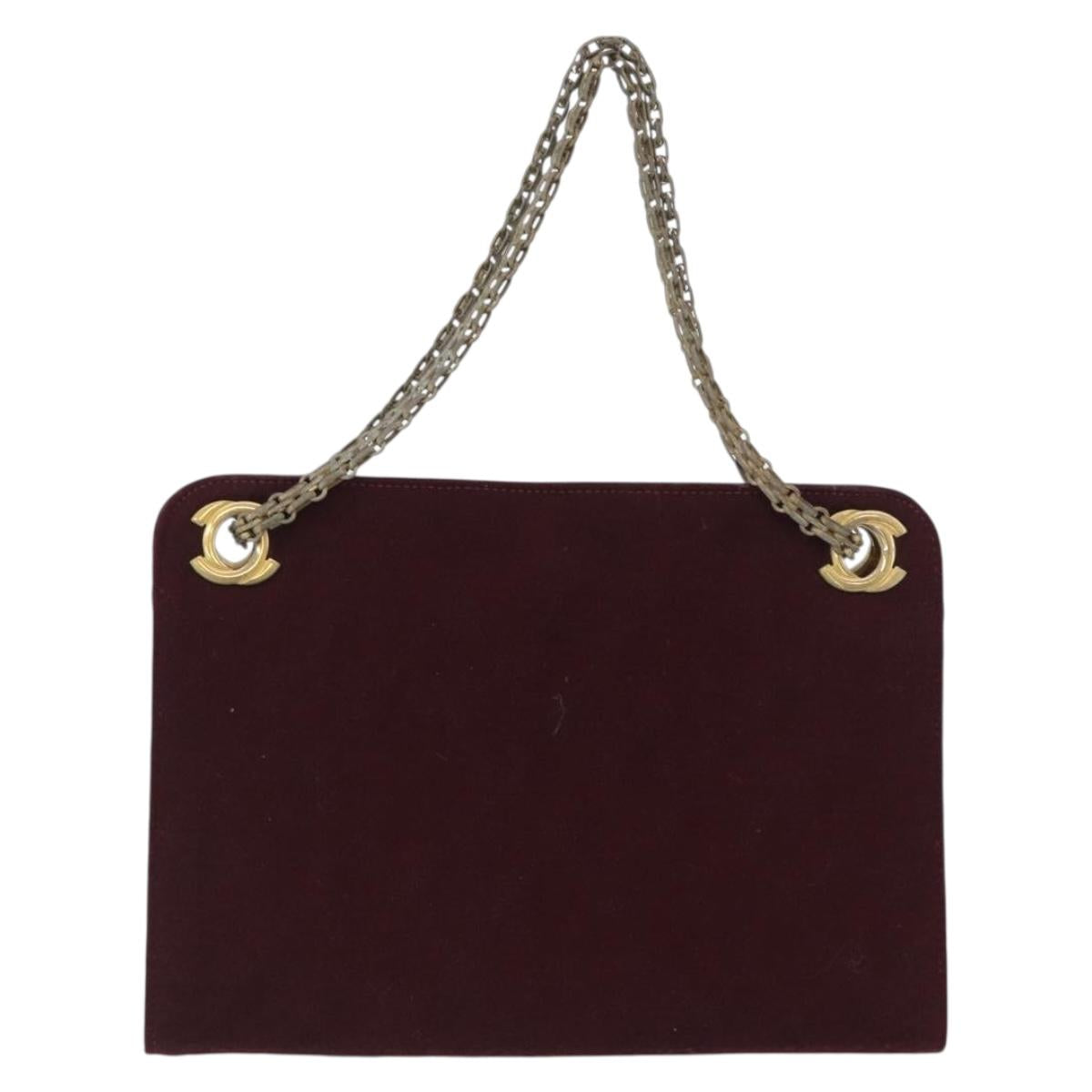 CHANEL Matelasse Chain Hand Bag Cotton Bordeaux Gold CC Auth BA10566
