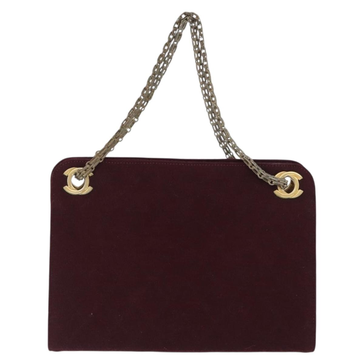 CHANEL Matelasse Chain Hand Bag Cotton Bordeaux Gold CC Auth BA10566