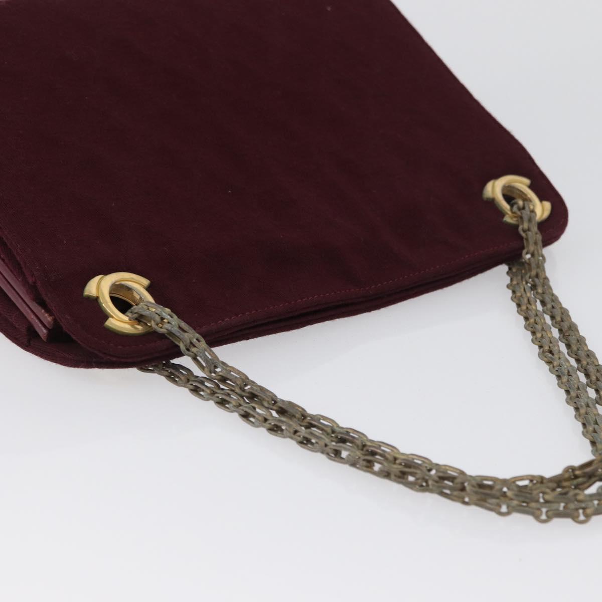 CHANEL Matelasse Chain Hand Bag Cotton Bordeaux Gold CC Auth BA10566