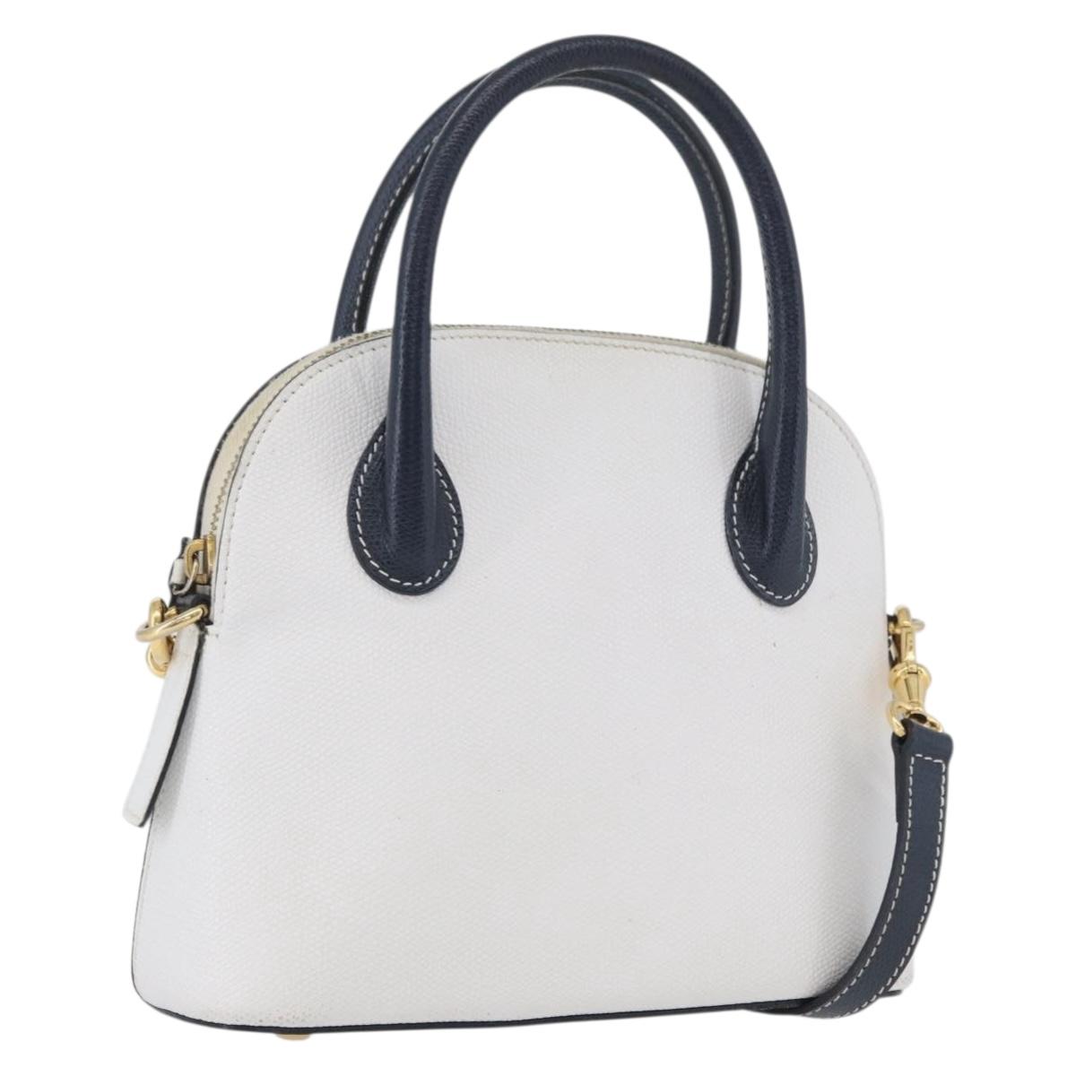 CELINE Hand Bag Leather 2way White Gold Auth BA10567