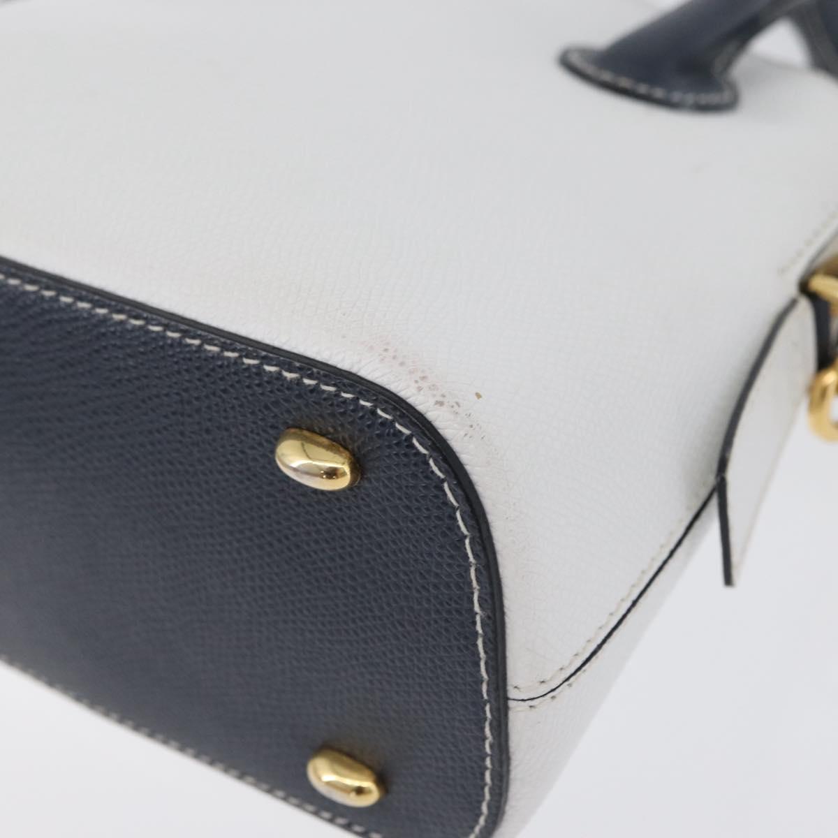 CELINE Hand Bag Leather 2way White Gold Auth BA10567