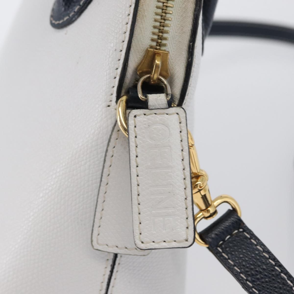 CELINE Hand Bag Leather 2way White Gold Auth BA10567