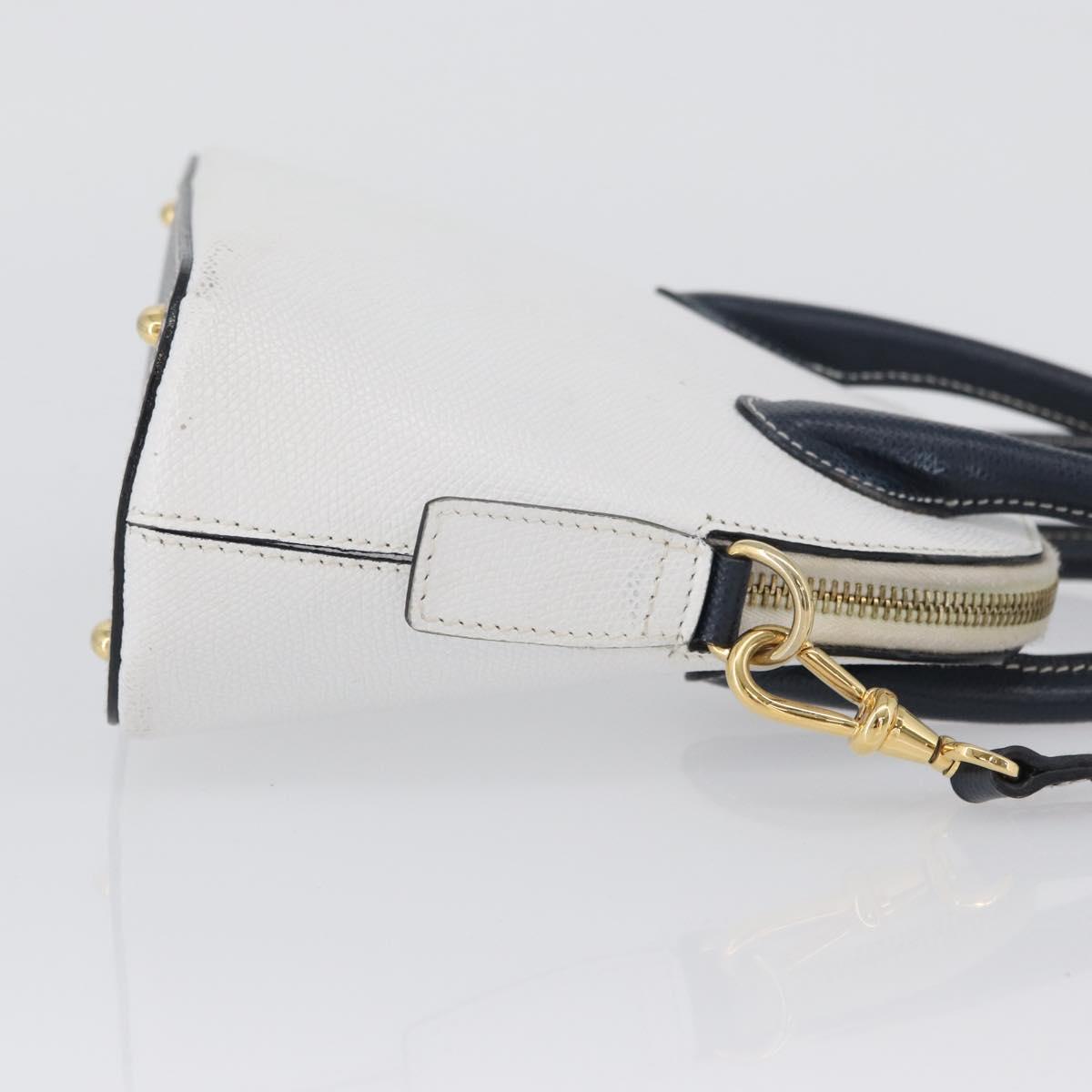 CELINE Hand Bag Leather 2way White Gold Auth BA10567