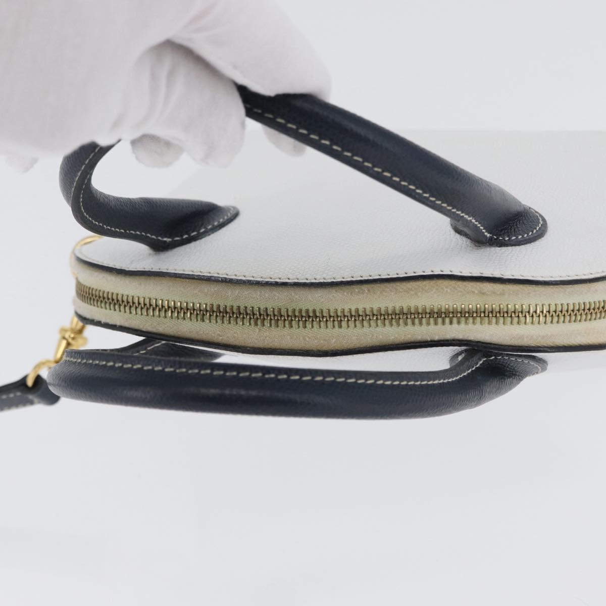 CELINE Hand Bag Leather 2way White Gold Auth BA10567