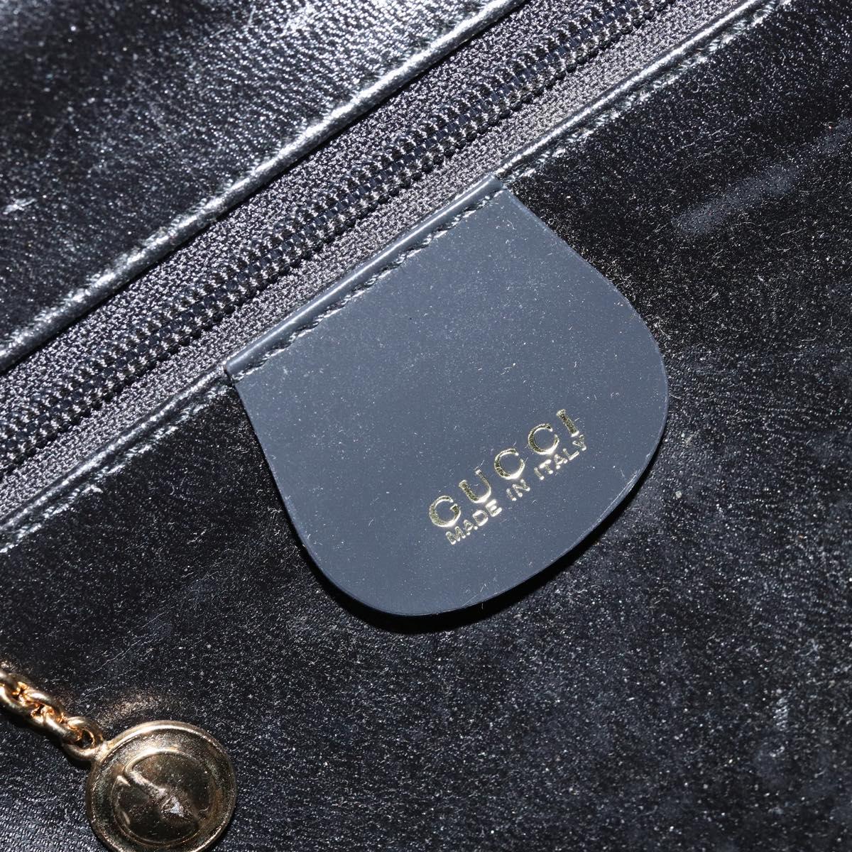 GUCCI Bamboo Vanity Hand Bag Patent 2way Navy Gold 000 3270 0323 Auth BA10568