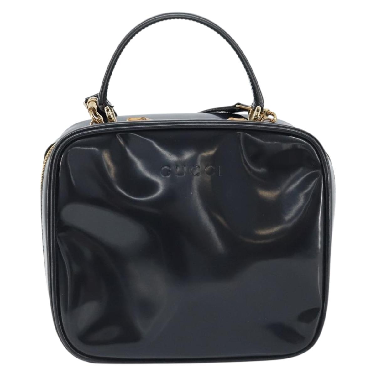 GUCCI Bamboo Vanity Hand Bag Patent 2way Navy Gold 000 3270 0323 Auth BA10568