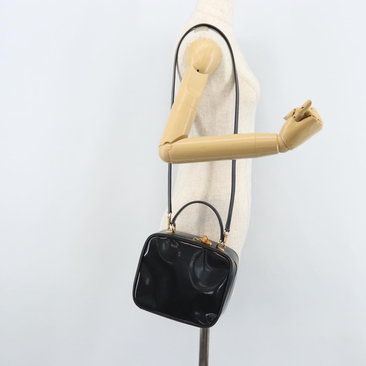 GUCCI Bamboo Vanity Hand Bag Patent 2way Navy Gold 000 3270 0323 Auth BA10568