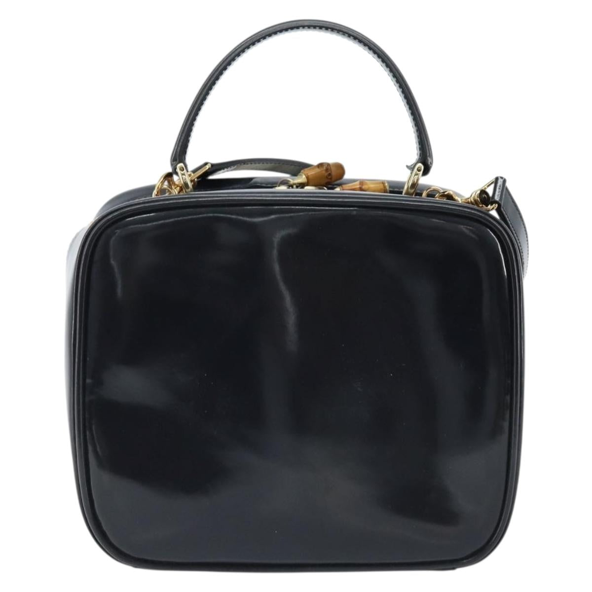 GUCCI Bamboo Vanity Hand Bag Patent 2way Navy Gold 000 3270 0323 Auth BA10568