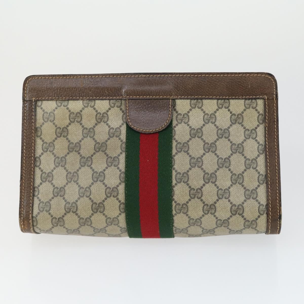 GUCCI GG Supreme Web Sherry Line Shoulder Bag PVC 5 Set Beige Red Auth BA10584