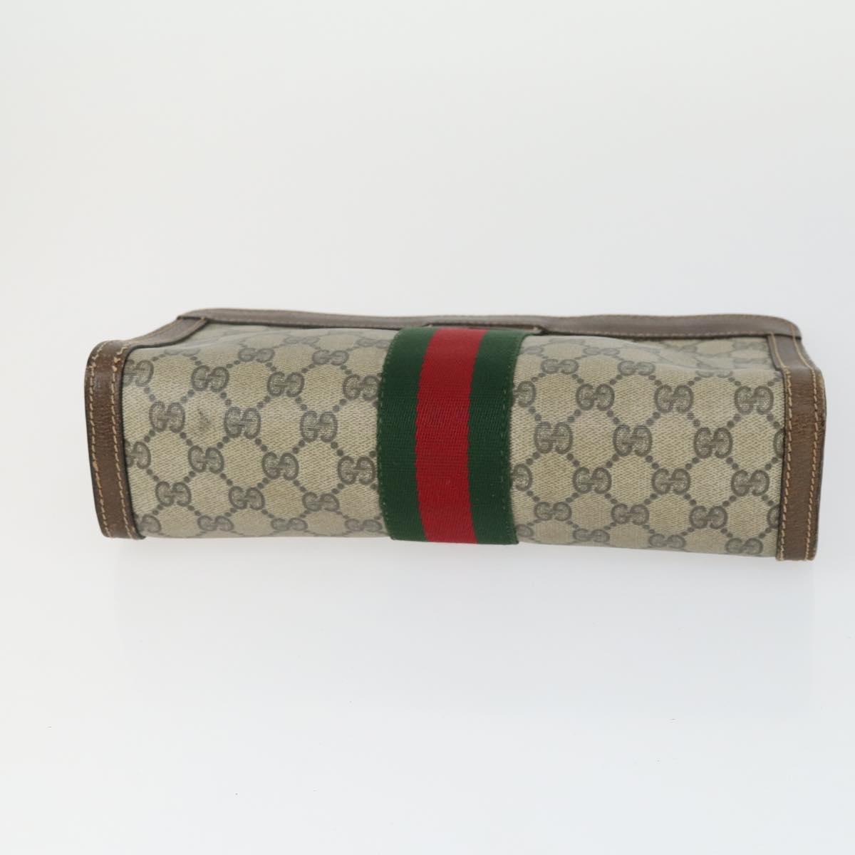 GUCCI GG Supreme Web Sherry Line Shoulder Bag PVC 5 Set Beige Red Auth BA10584