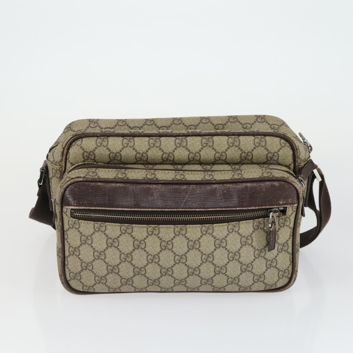 GUCCI GG Supreme Web Sherry Line Shoulder Bag PVC 5 Set Beige Red Auth BA10584