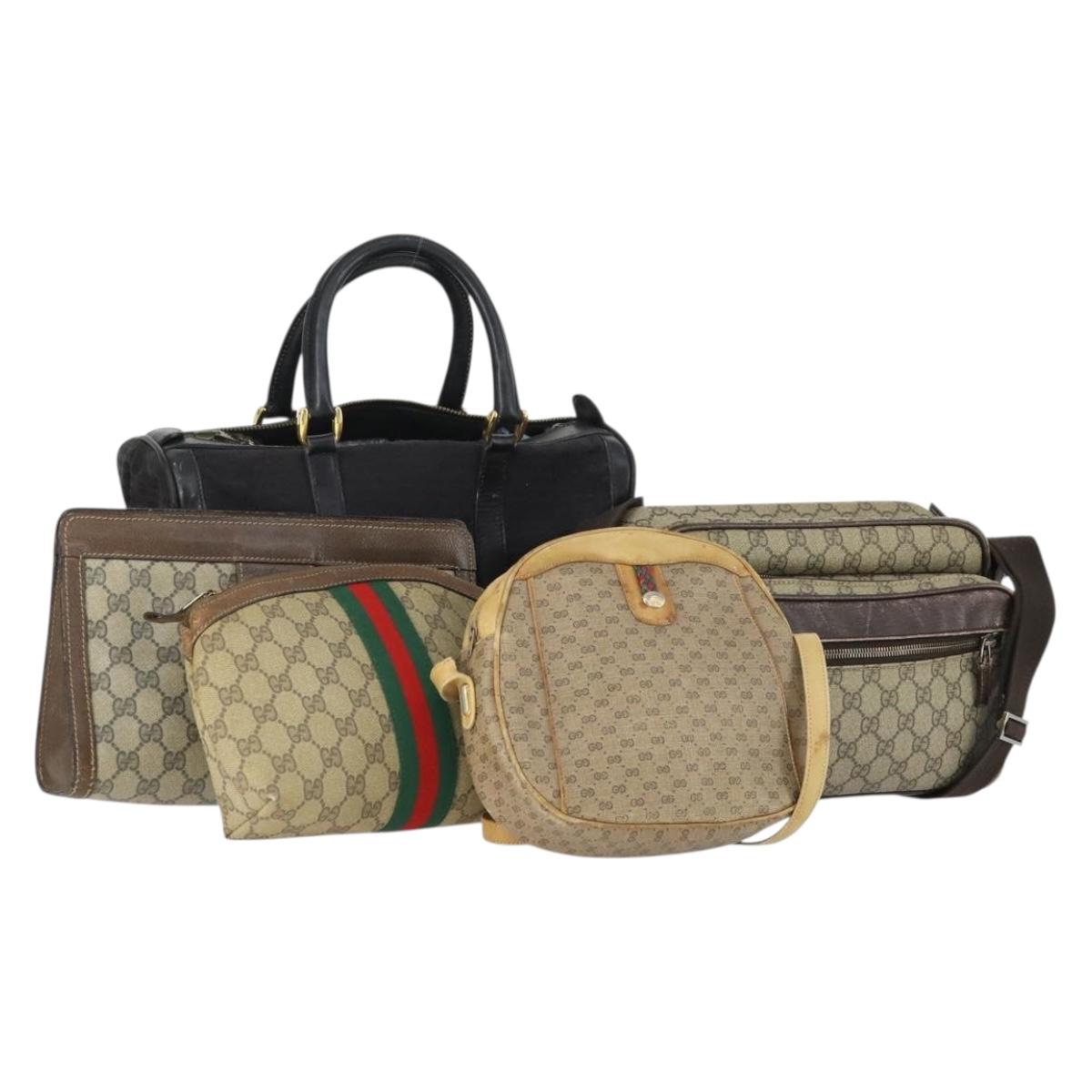 GUCCI GG Supreme Web Sherry Line Shoulder Bag PVC 5 Set Beige Red Auth BA10584