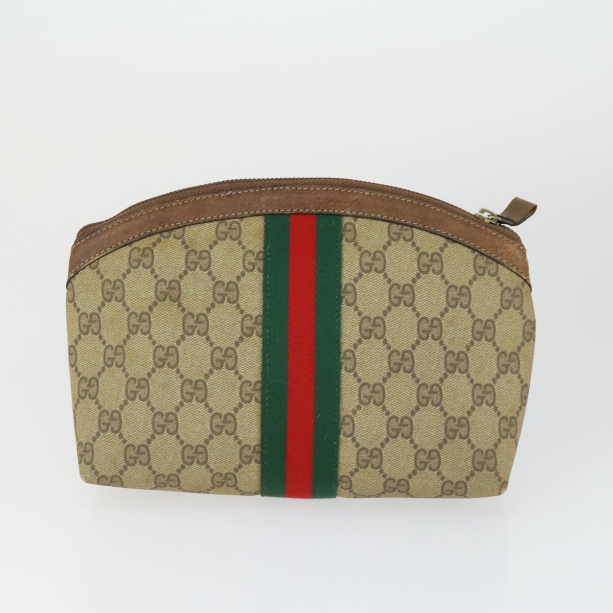 GUCCI GG Supreme Web Sherry Line Shoulder Bag PVC 5 Set Beige Red Auth BA10584