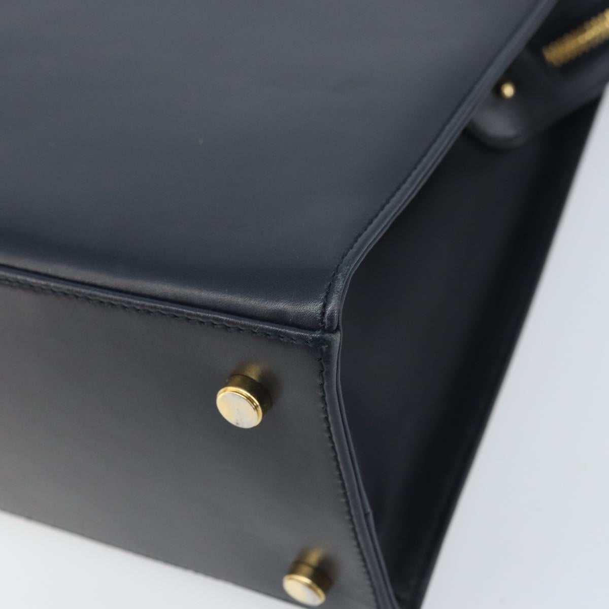 Salvatore Ferragamo Vara Ribbon Shoulder Bag Leather Navy Gold Auth BA10602