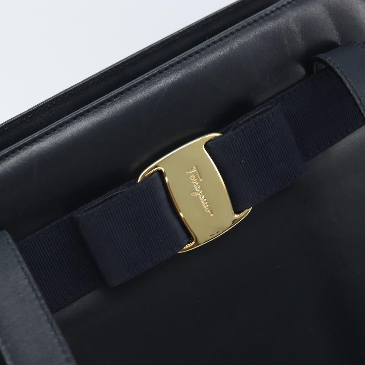 Salvatore Ferragamo Vara Ribbon Shoulder Bag Leather Navy Gold Auth BA10602