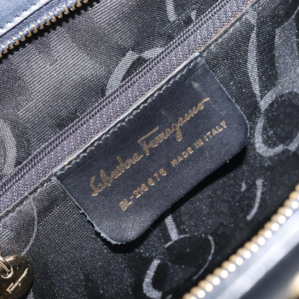 Salvatore Ferragamo Vara Ribbon Shoulder Bag Leather Navy Gold Auth BA10602