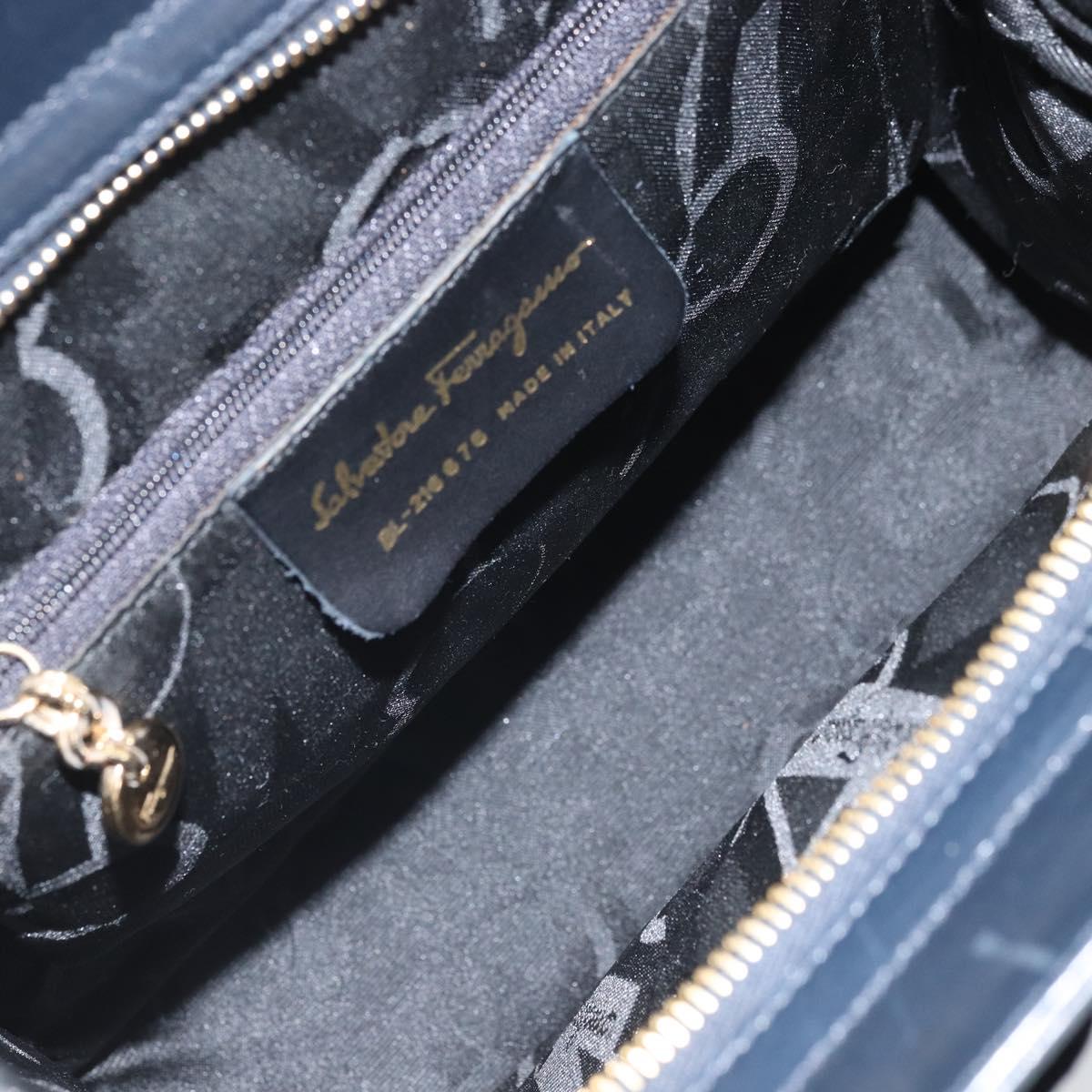 Salvatore Ferragamo Vara Ribbon Shoulder Bag Leather Navy Gold Auth BA10602