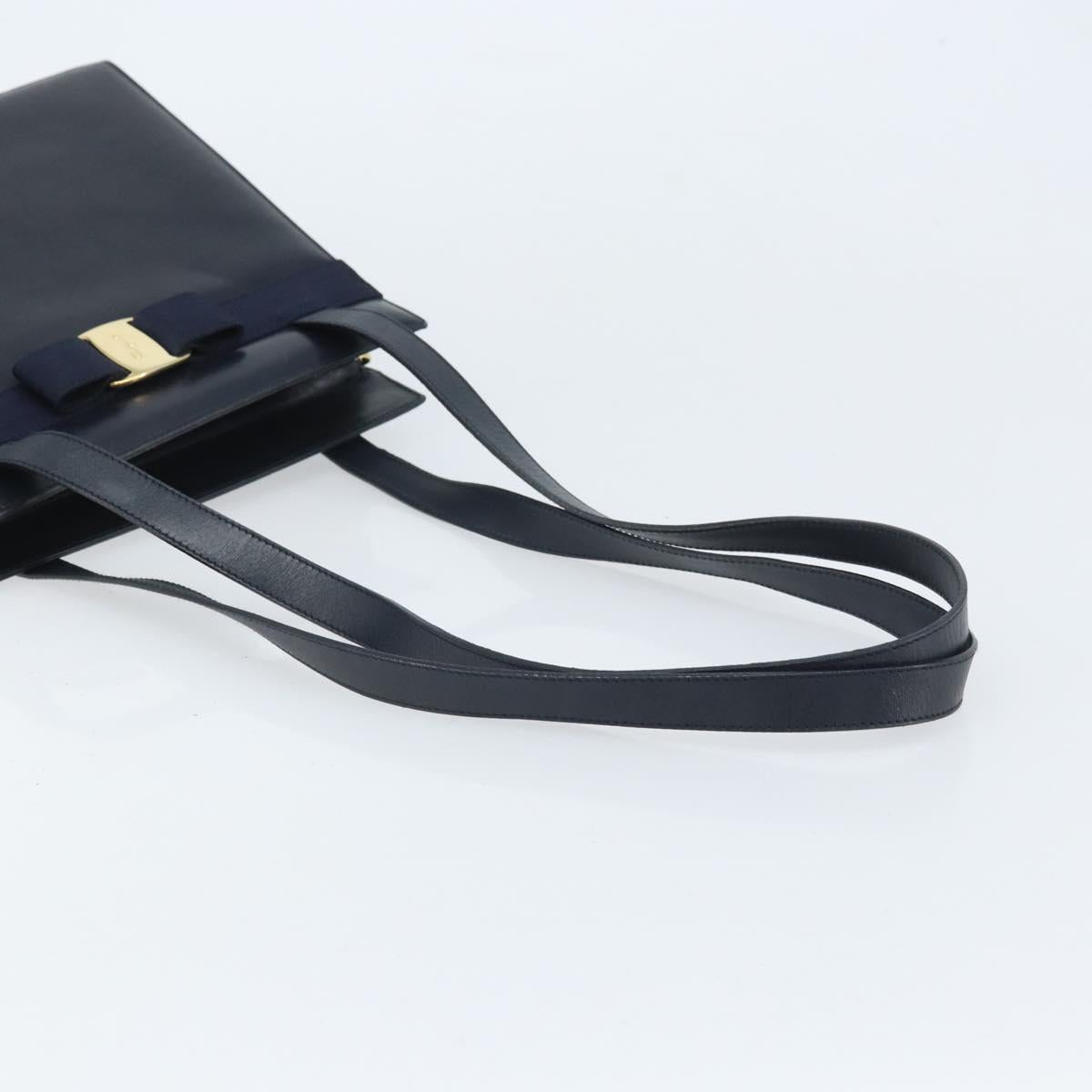 Salvatore Ferragamo Vara Ribbon Shoulder Bag Leather Navy Gold Auth BA10602