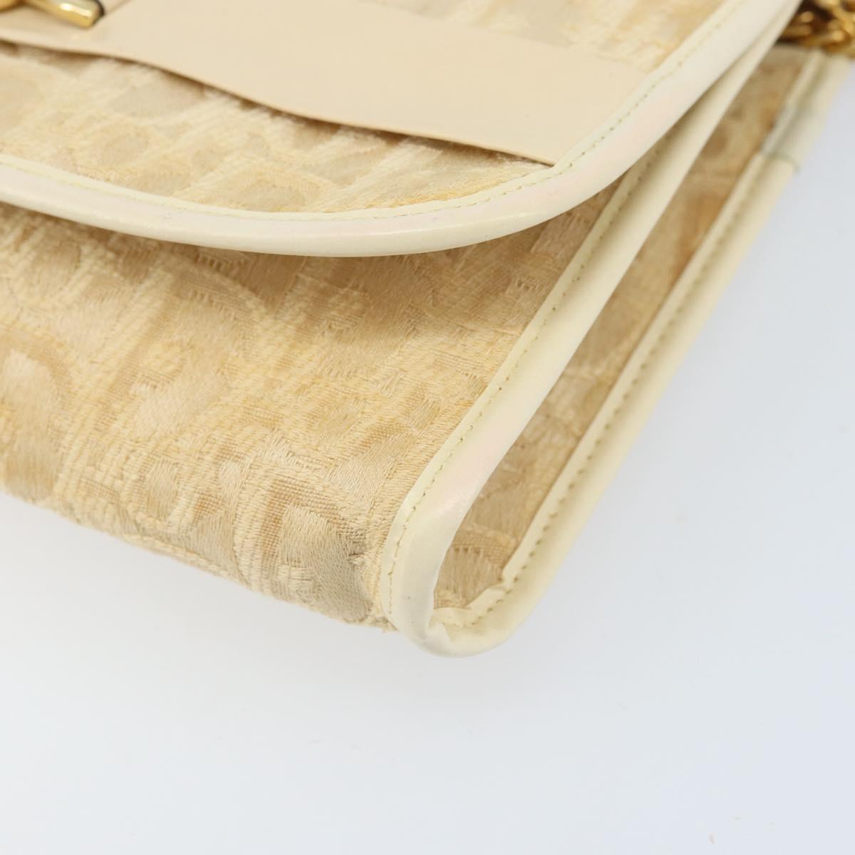 Christian Dior Trotter Canvas Chain Shoulder Bag Ivory Gold Auth BA10605