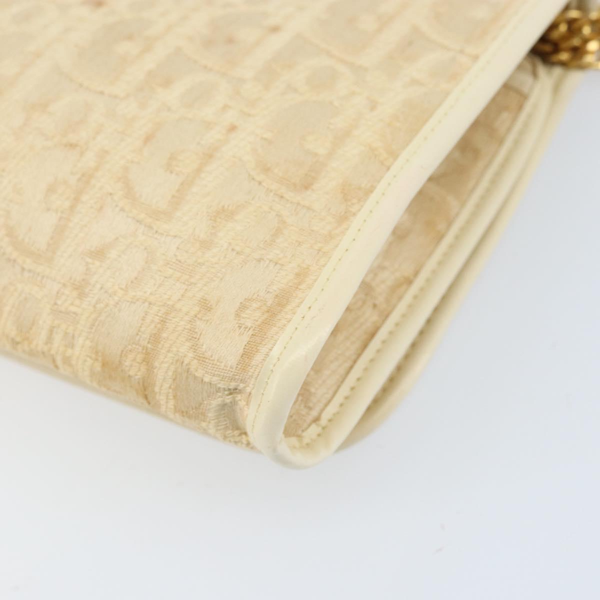 Christian Dior Trotter Canvas Chain Shoulder Bag Ivory Gold Auth BA10605