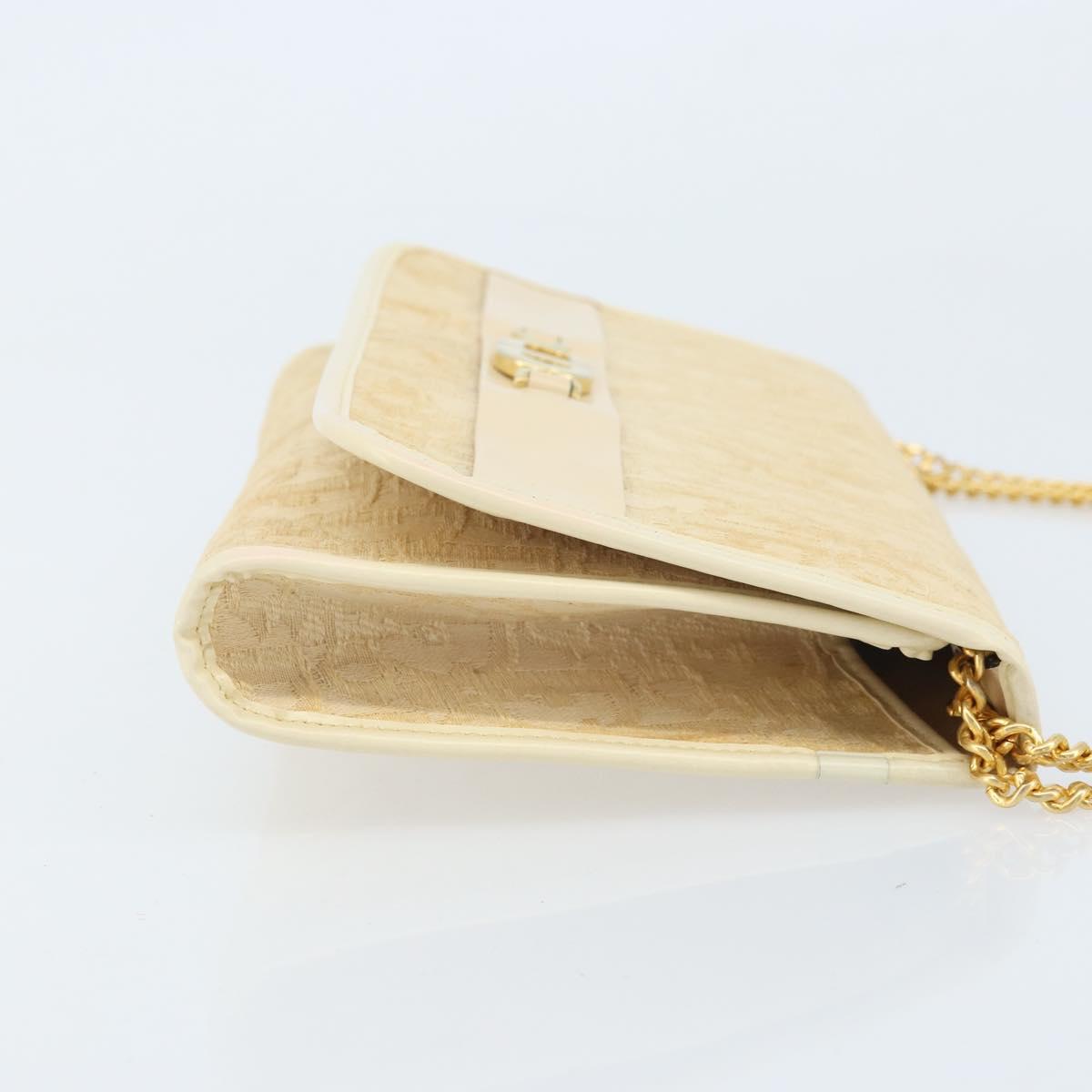 Christian Dior Trotter Canvas Chain Shoulder Bag Ivory Gold Auth BA10605