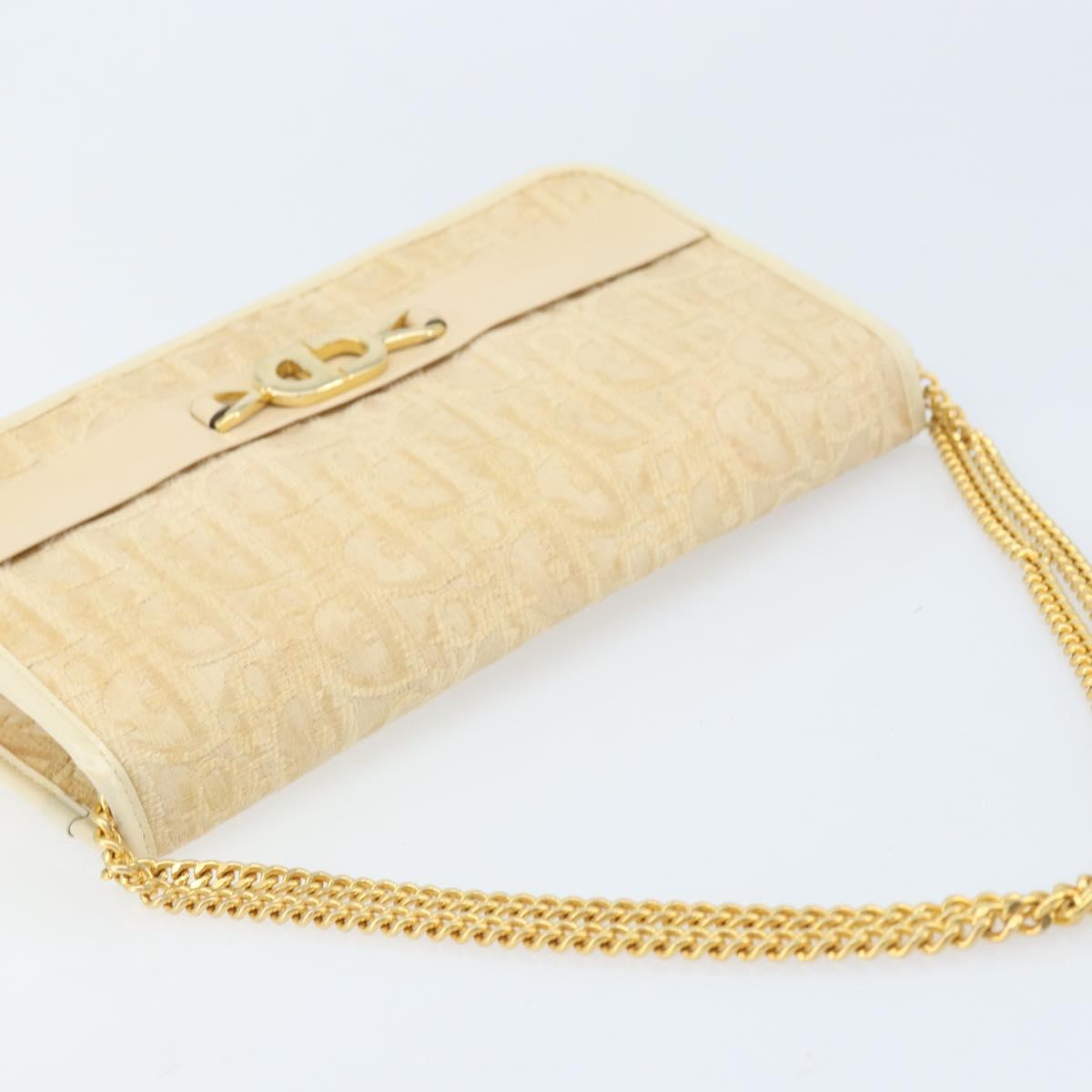 Christian Dior Trotter Canvas Chain Shoulder Bag Ivory Gold Auth BA10605