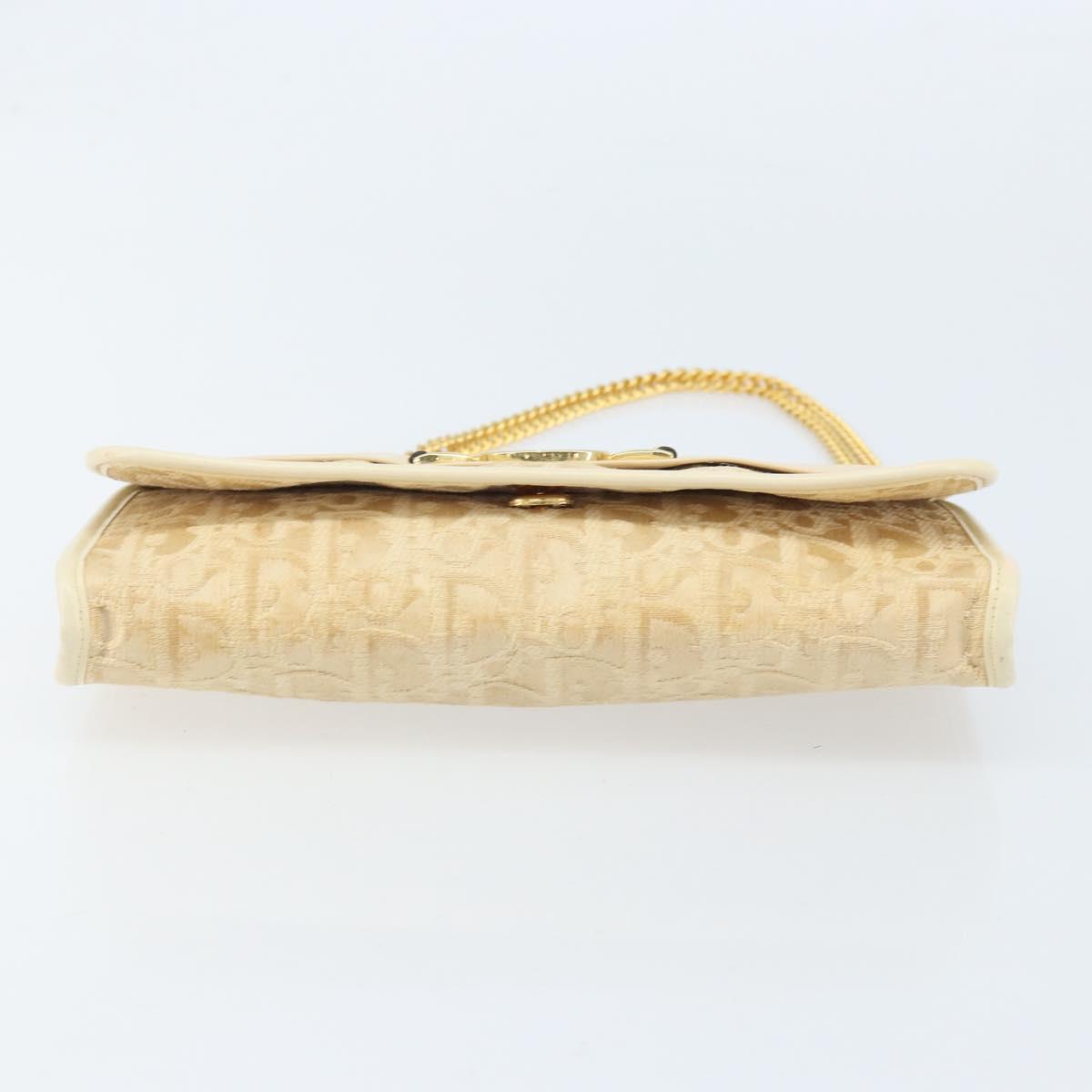 Christian Dior Trotter Canvas Chain Shoulder Bag Ivory Gold Auth BA10605