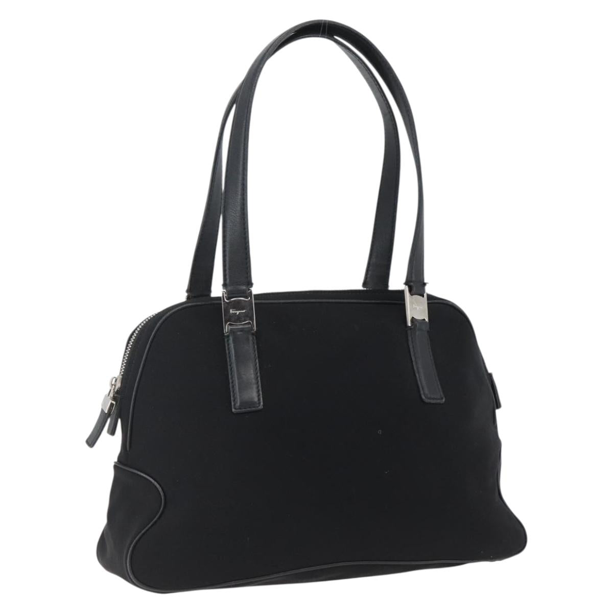 Salvatore Ferragamo Hand Bag Nylon Black Silver Auth BA10606
