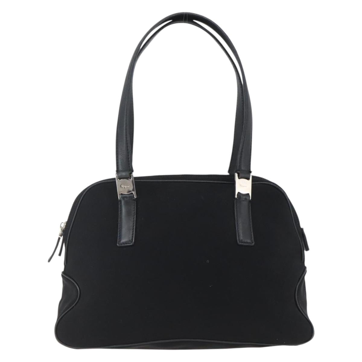 Salvatore Ferragamo Hand Bag Nylon Black Silver Auth BA10606