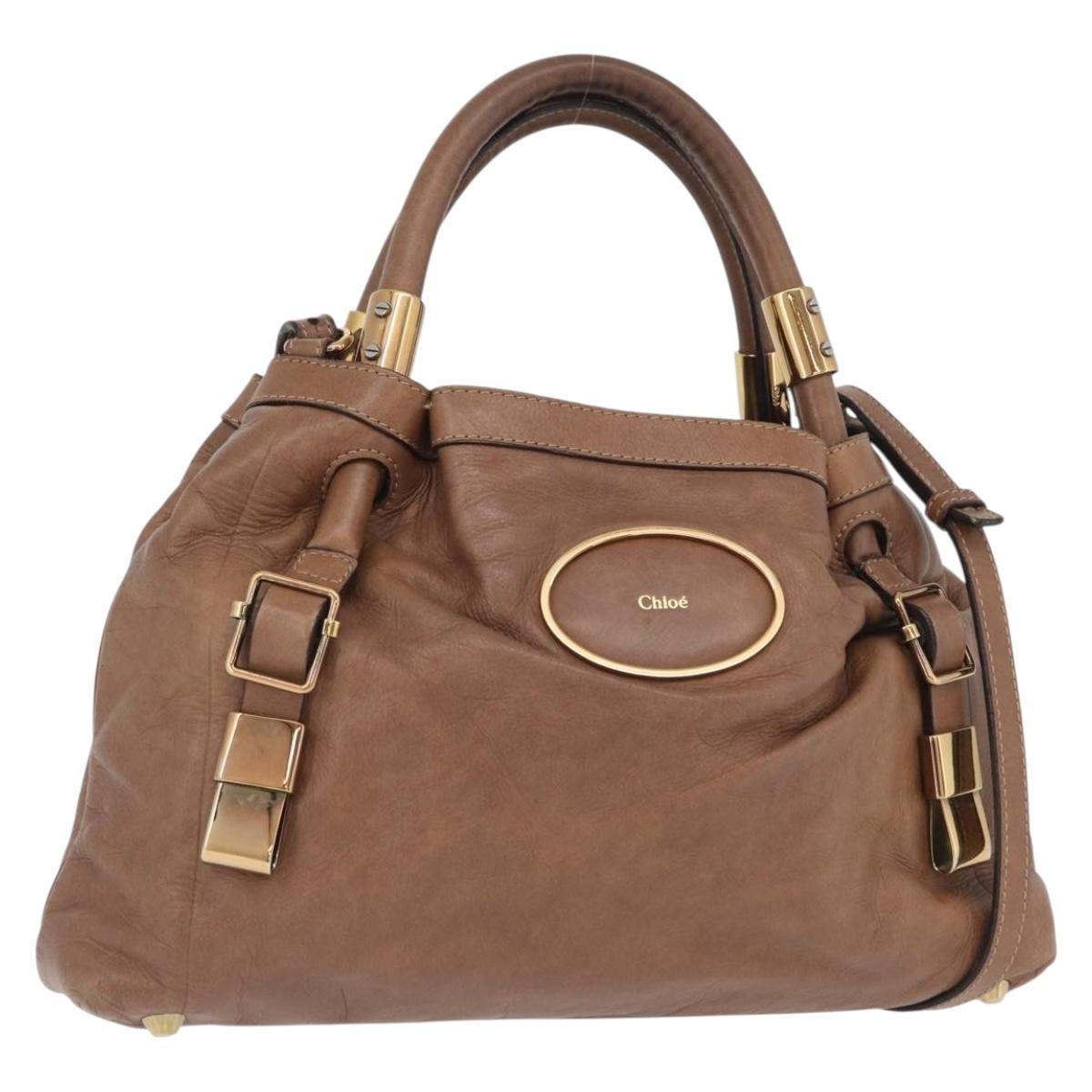 Chloe Victoria Hand Bag Leather 2way Brown Gold Auth BA10608