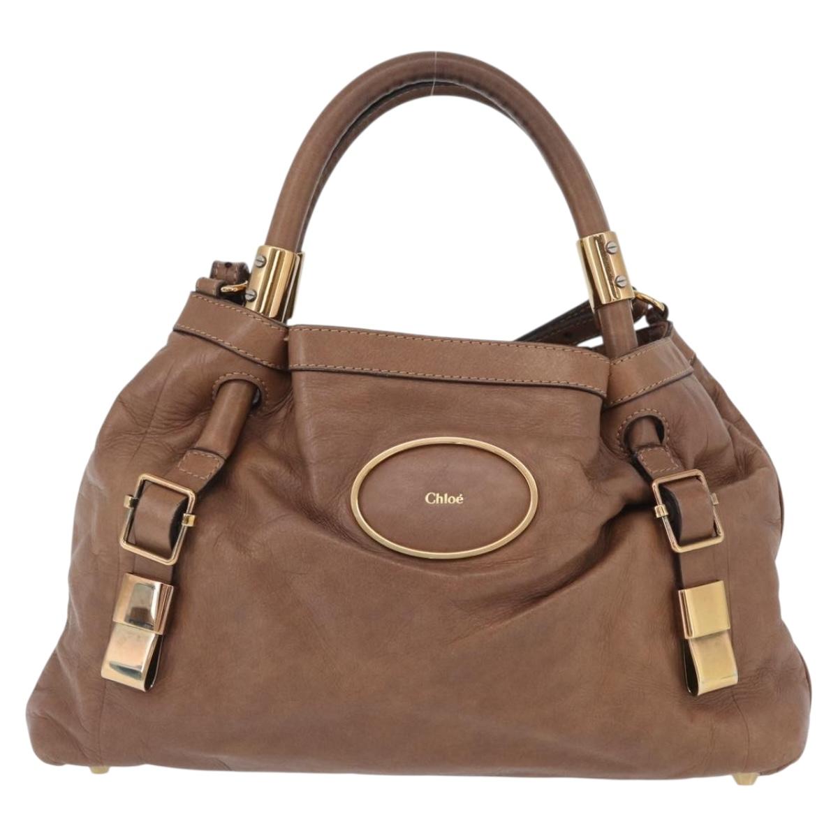 Chloe Victoria Hand Bag Leather 2way Brown Gold Auth BA10608