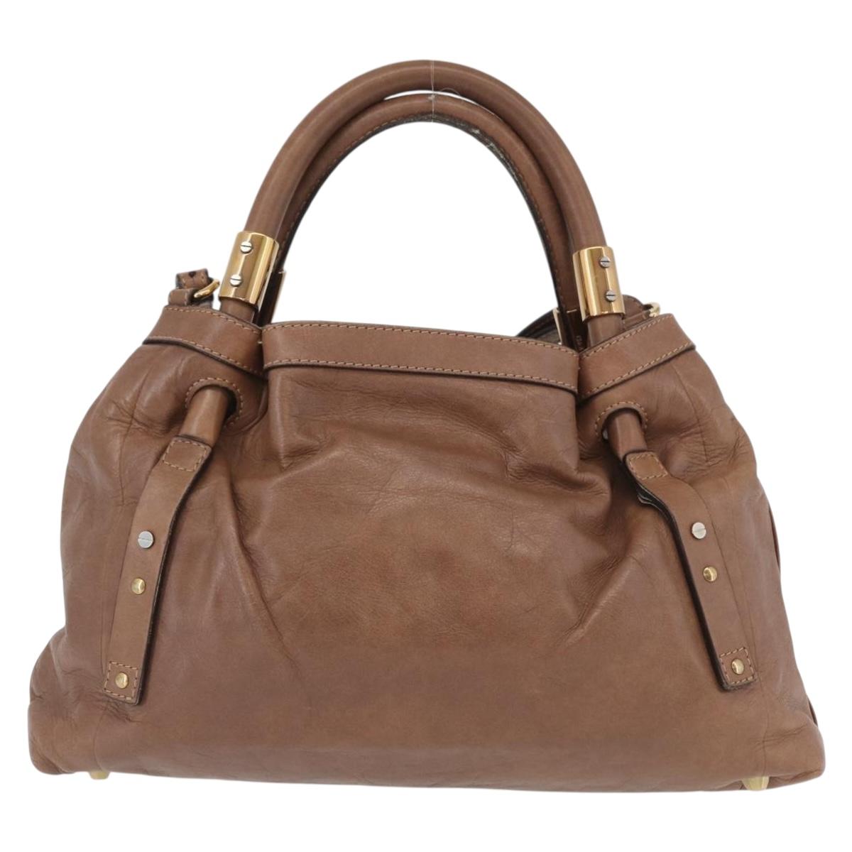 Chloe Victoria Hand Bag Leather 2way Brown Gold Auth BA10608