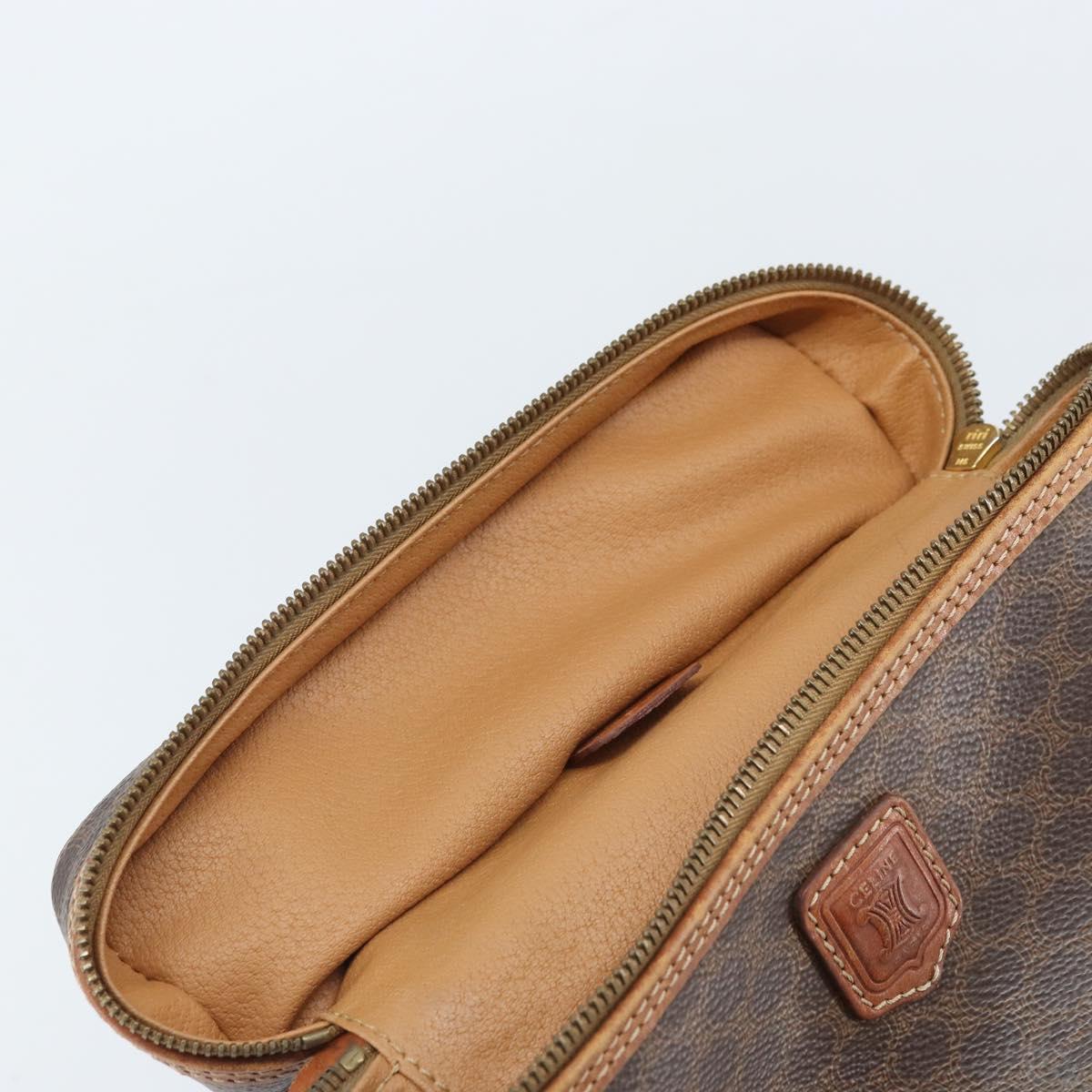 CELINE Macadam Canvas Hand Bag PVC Leather Brown Gold Auth BA10609