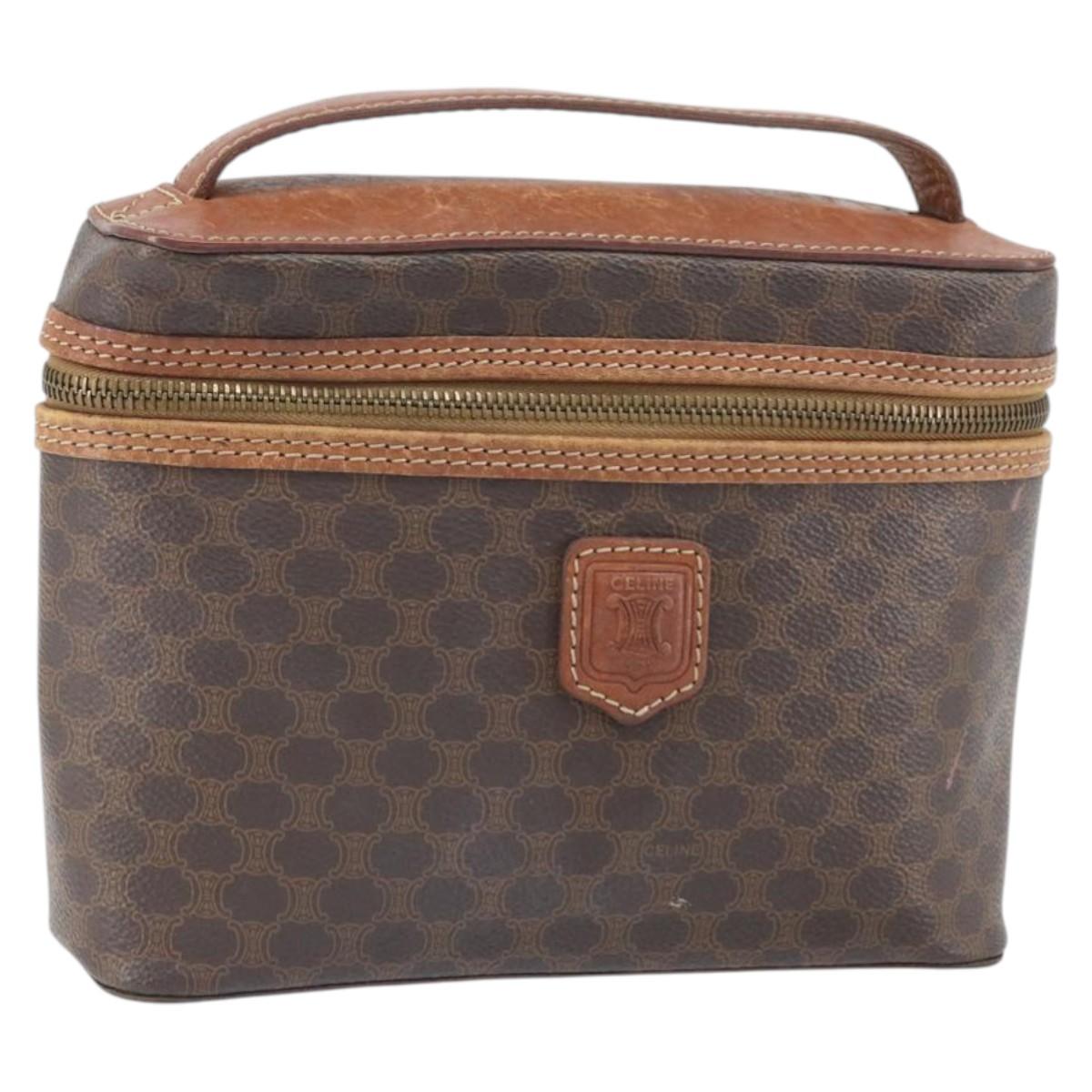 CELINE Macadam Canvas Hand Bag PVC Leather Brown Gold Auth BA10609