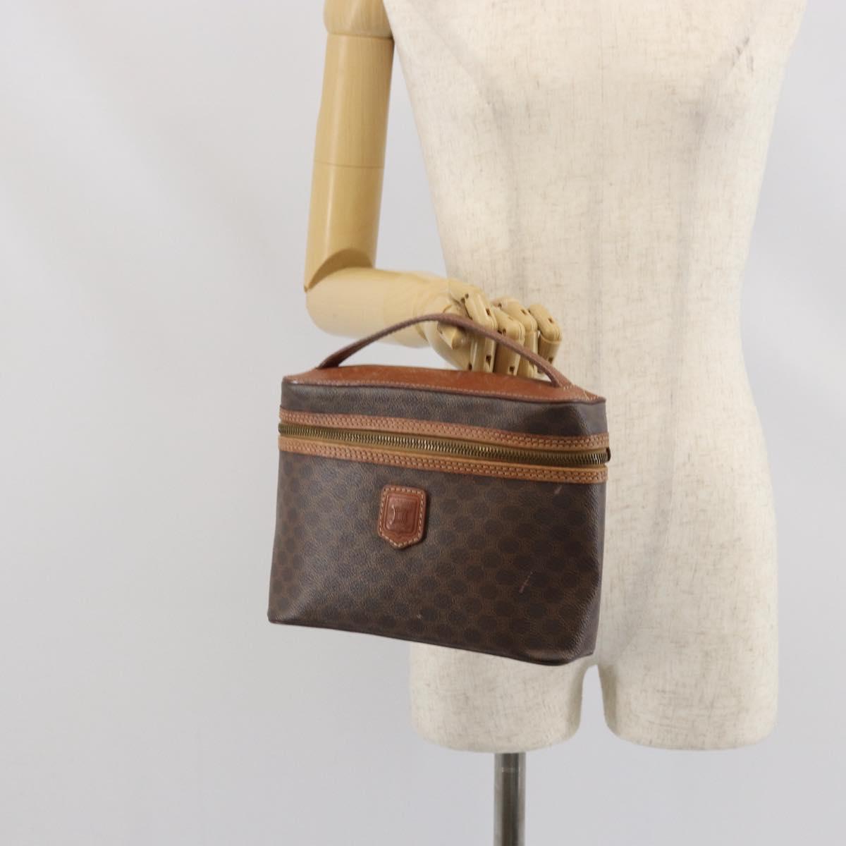 CELINE Macadam Canvas Hand Bag PVC Leather Brown Gold Auth BA10609