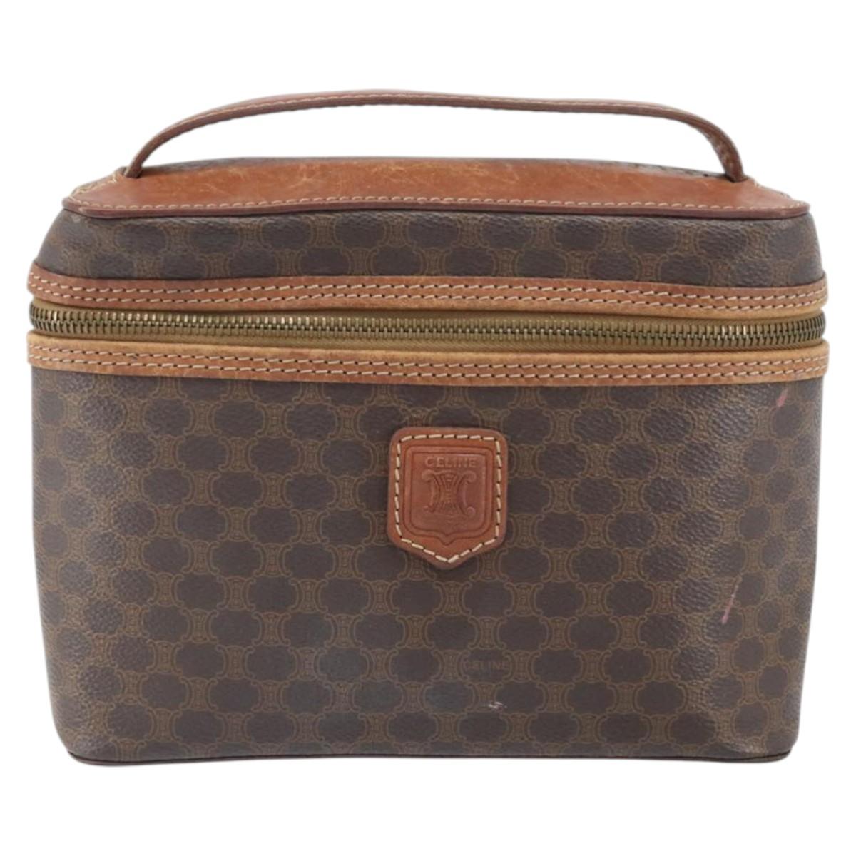 CELINE Macadam Canvas Hand Bag PVC Leather Brown Gold Auth BA10609