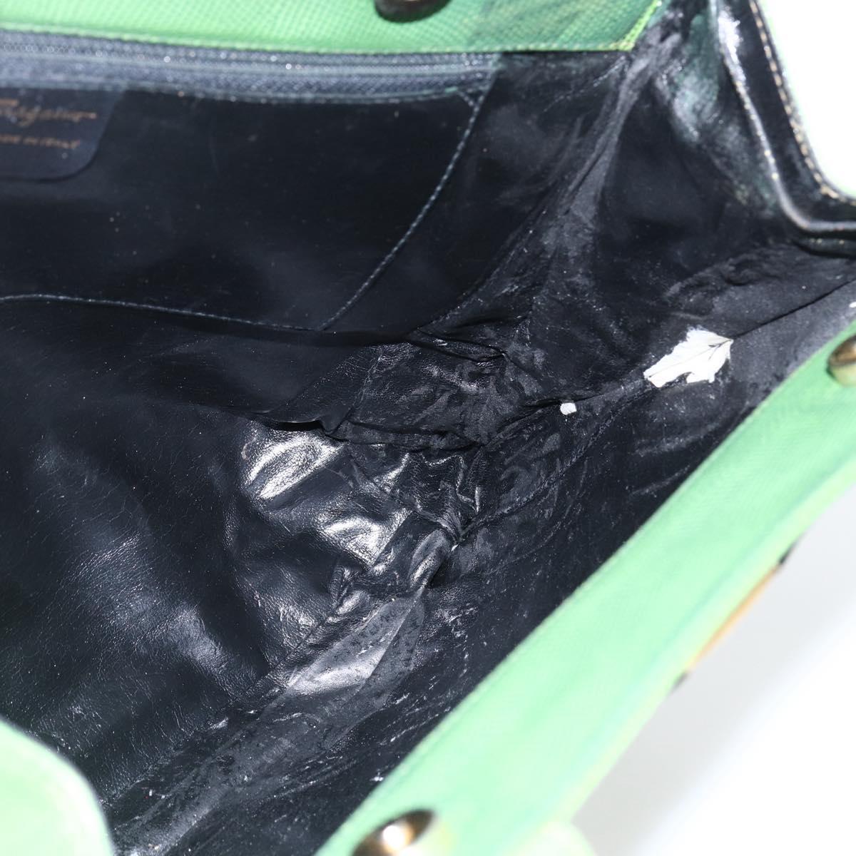 Salvatore Ferragamo Tote Bag Leather Green Gold Auth BA10613